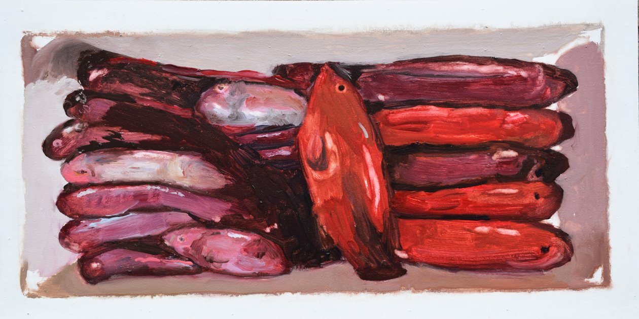 Cassa di pesce 2 (Billingsgate, Londra), 2016 (olio su tavola) da Trevor Burgess