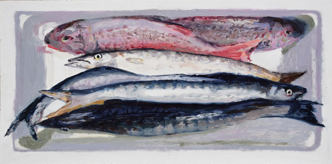 Cassa di pesce 3 (Billingsgate, Londra), 2016 (olio su tavola) da Trevor Burgess