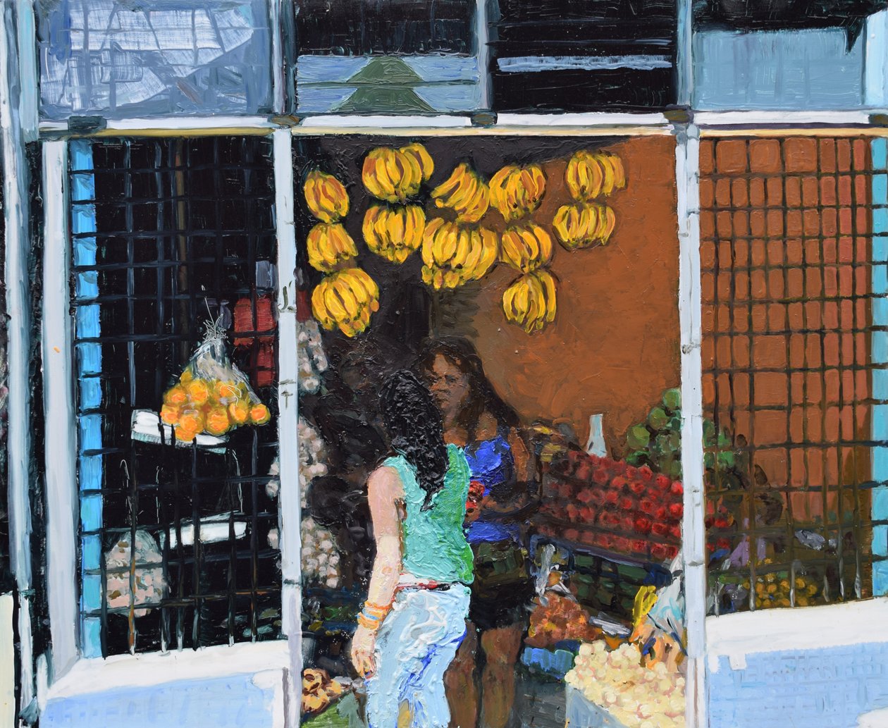 Bancarella di frutta (San José, Costa Rica), 2016 (olio su tavola) da Trevor Burgess