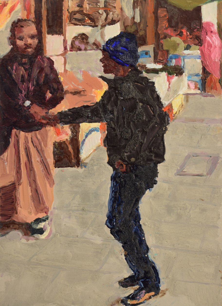 Stretta di mano, 2018 (olio su tavola) da Trevor Burgess