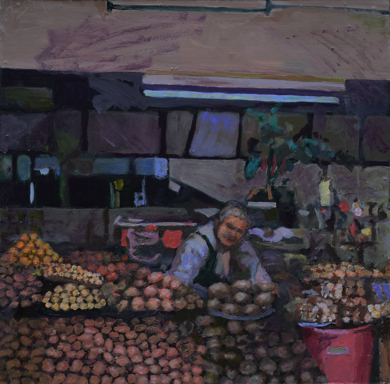 Bancarella di patate (Quito, Ecuador), 2015 (olio su tavola) da Trevor Burgess