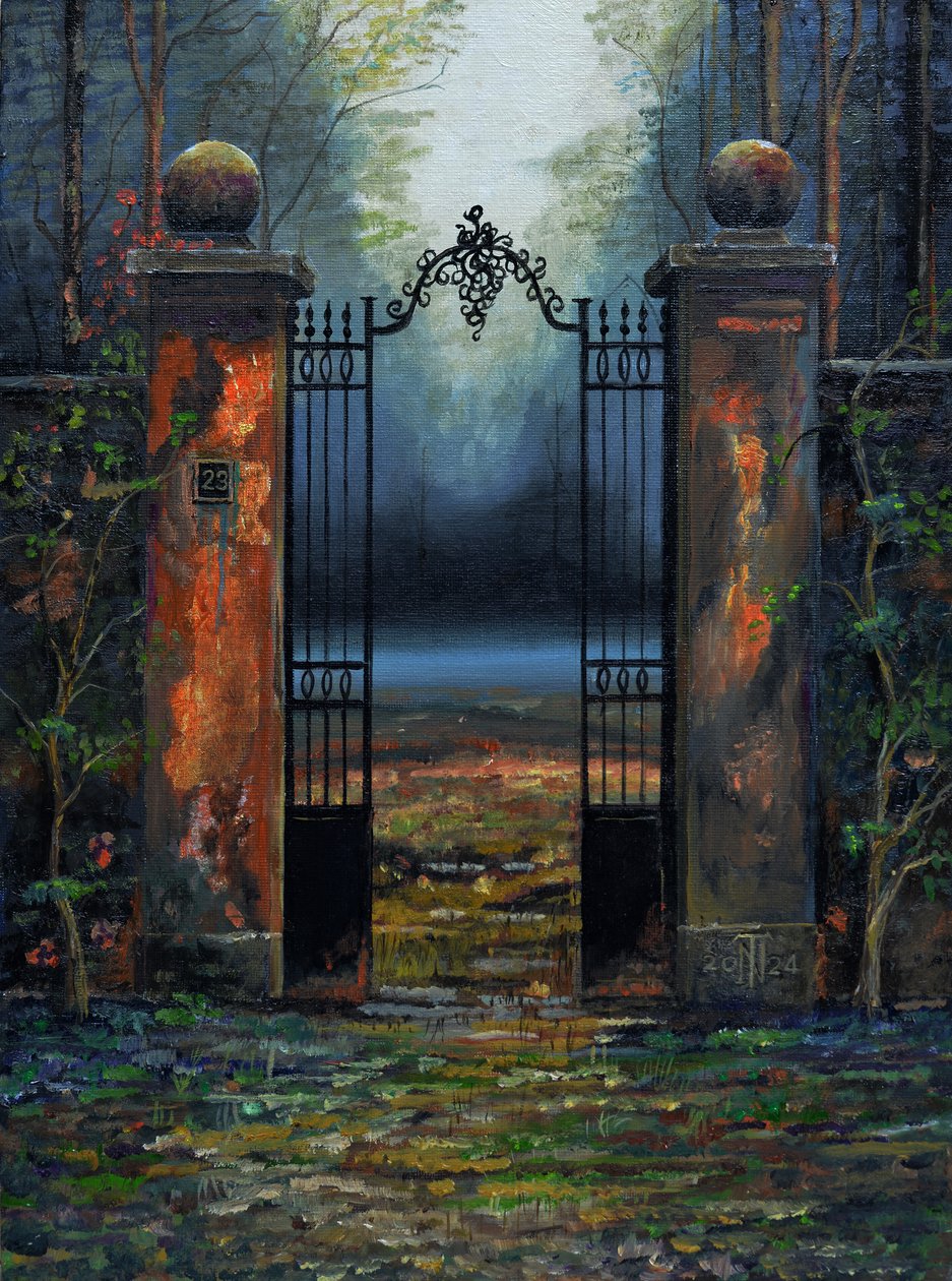 Porta di Chateau, Francia, 2024 (olio su tavola) da Trevor Neal