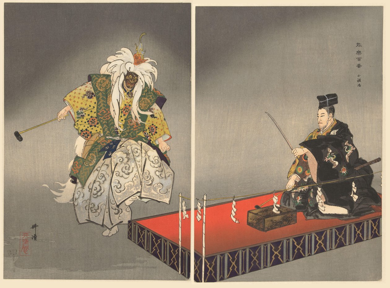 Attori nel dramma Noh Kokaji da Tsukioka Kogyo