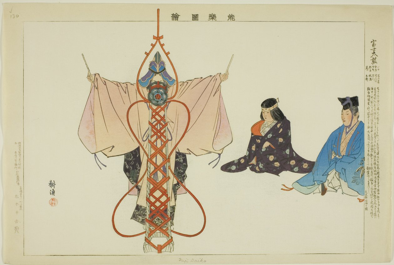 Fuji Taiko, dalla serie "Immagini di spettacoli No (Nogaku Zue)" da Tsukioka Kogyo