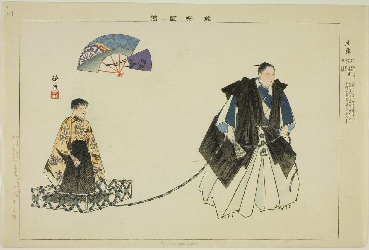 Tsuchi-guruma, dalla serie "Immagini di esibizioni No (Nogaku Zue)" da Tsukioka Kogyo