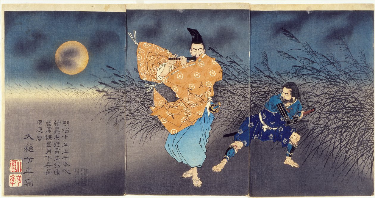 Fujiwara no Yasumasa suona il flauto al chiaro di luna da Tsukioka Yoshitoshi