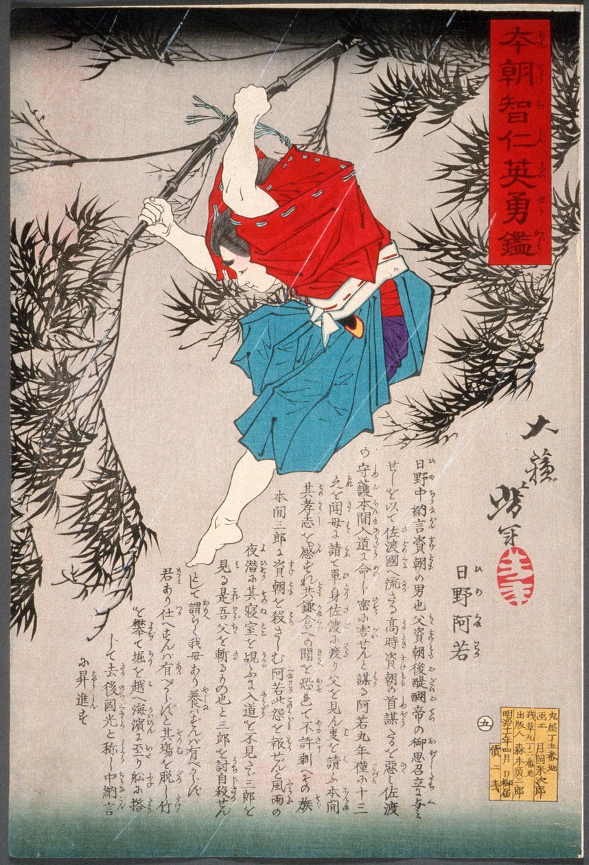 Hino Kumawaka salta dal bambù da Tsukioka Yoshitoshi