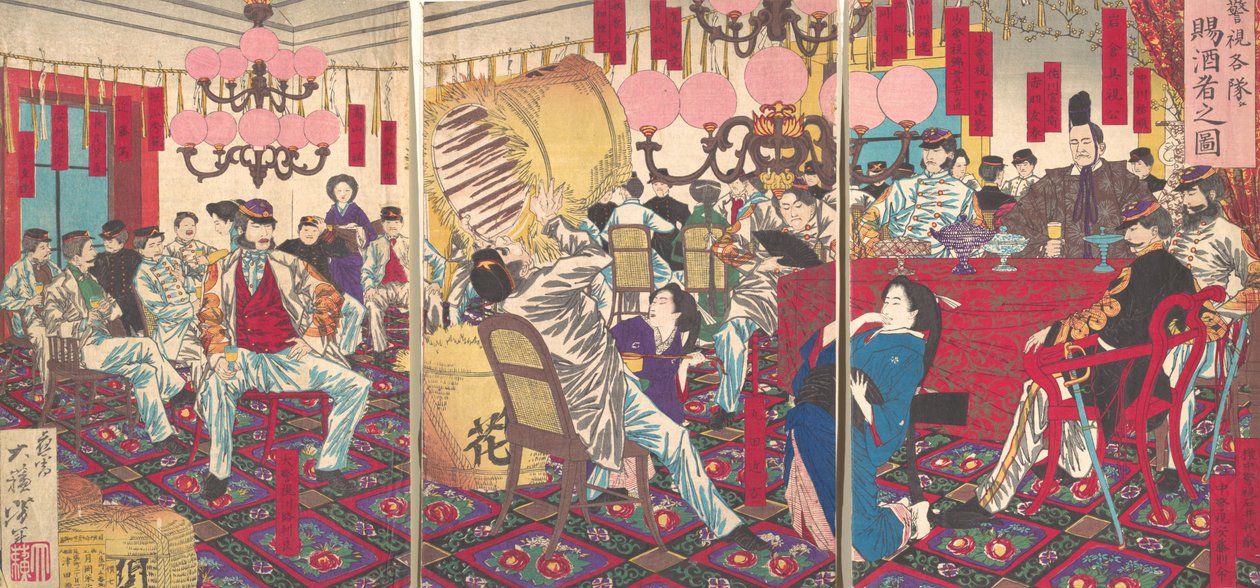 Festa del sovrintendente di polizia: un dono di cibo e bevande da Tsukioka Yoshitoshi