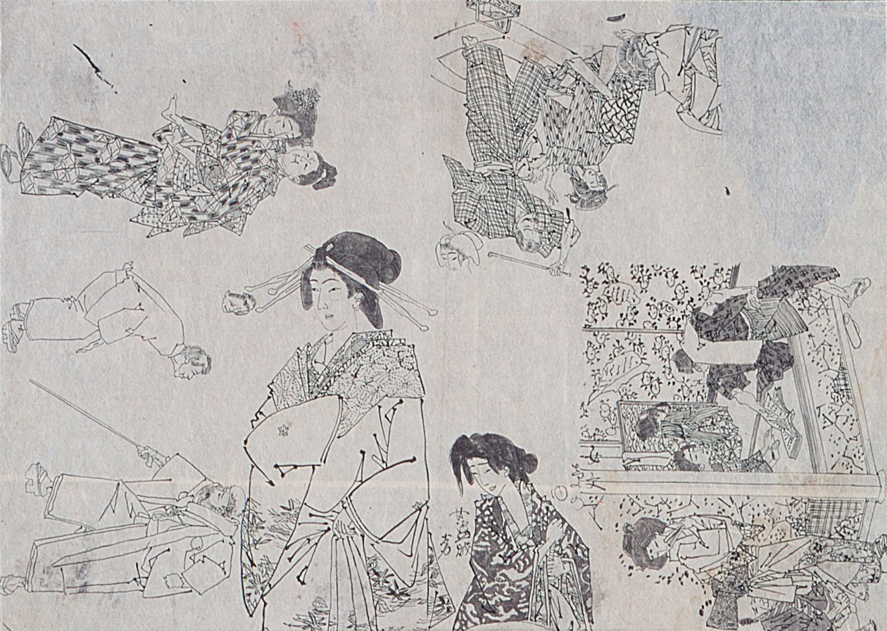 Disegni preparatori per illustrazioni di melodrammi da Tsukioka Yoshitoshi