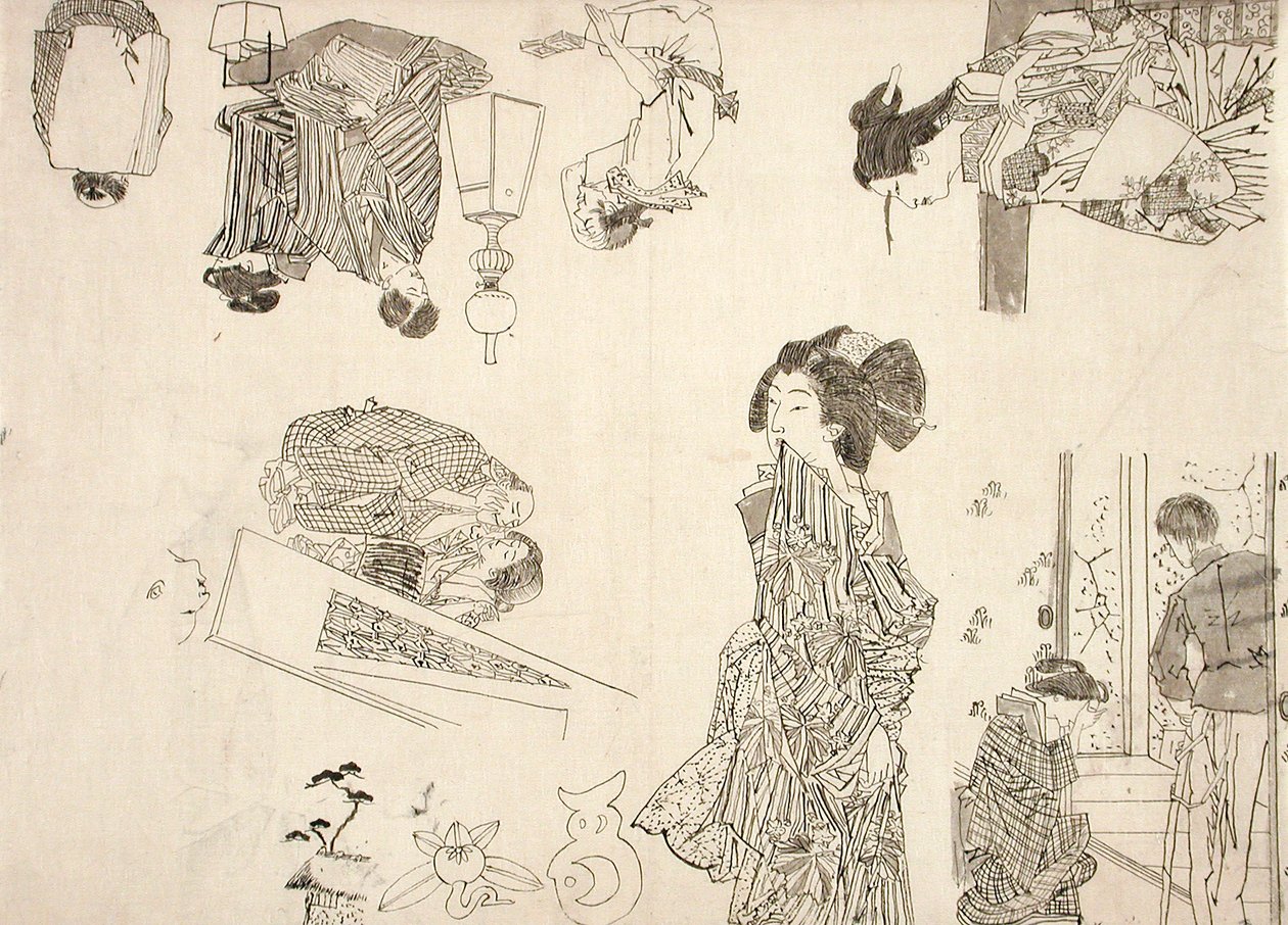 Disegni preparatori per illustrazioni di melodrammi da Tsukioka Yoshitoshi