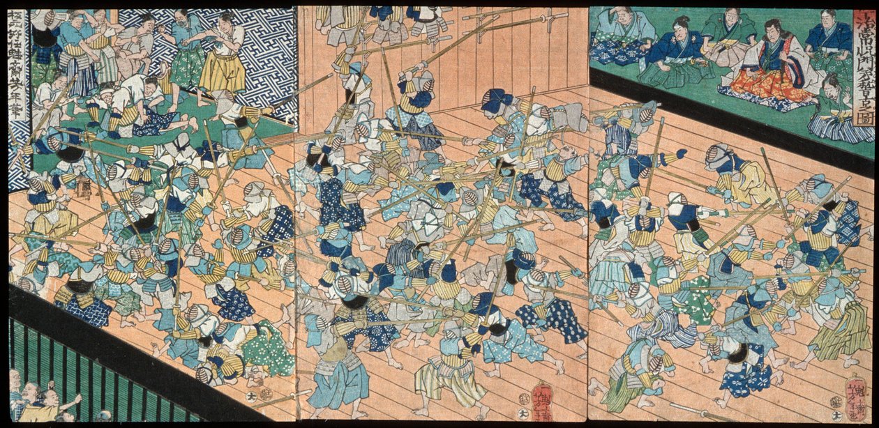 Gli allievi di Uji Jōetsu si esercitano nella scherma da Tsukioka Yoshitoshi