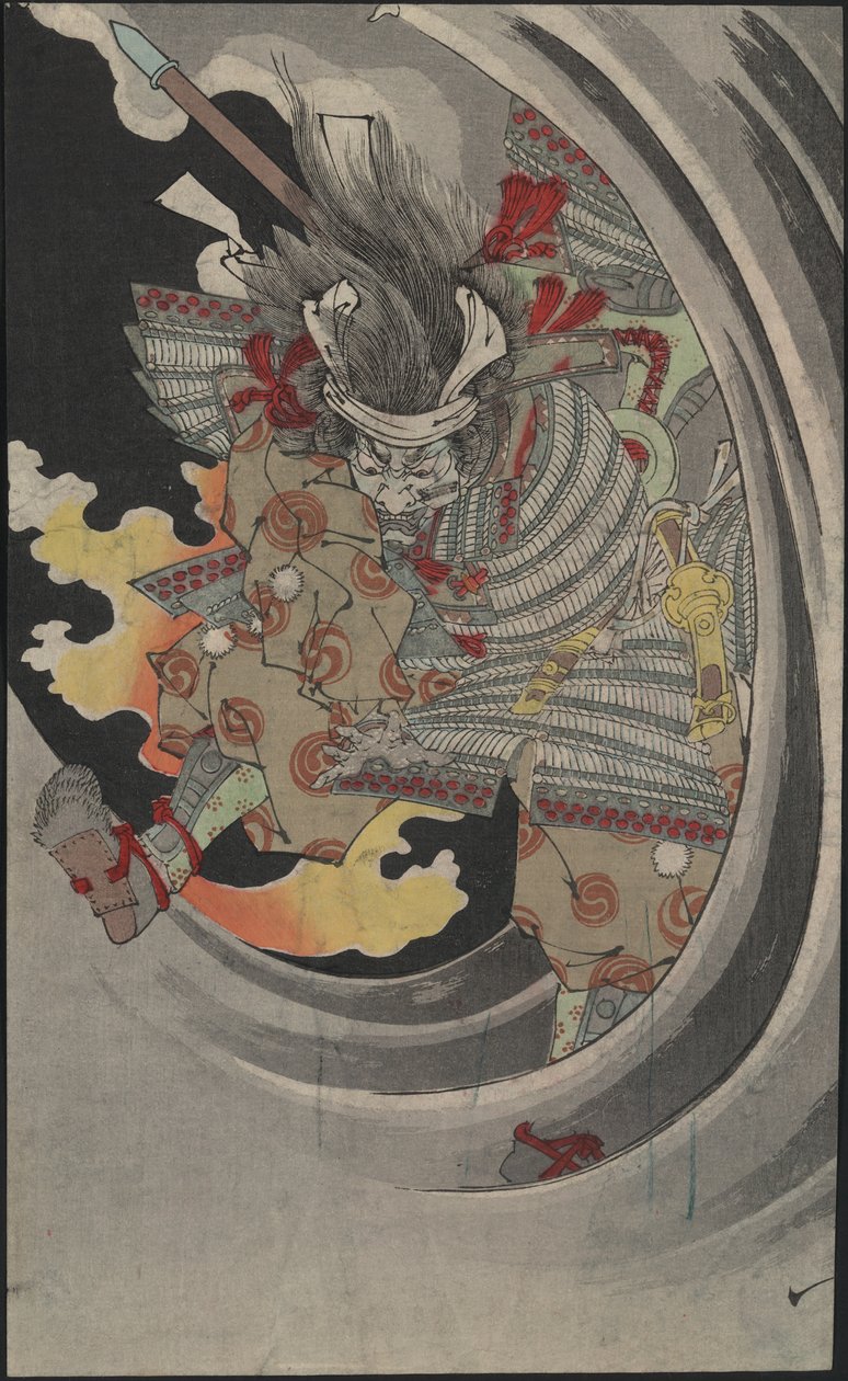 Il fantasma del generale Taira no Tomomori che si schianta tra le onde alla cascata di Nunobiki da Tsukioka Yoshitoshi