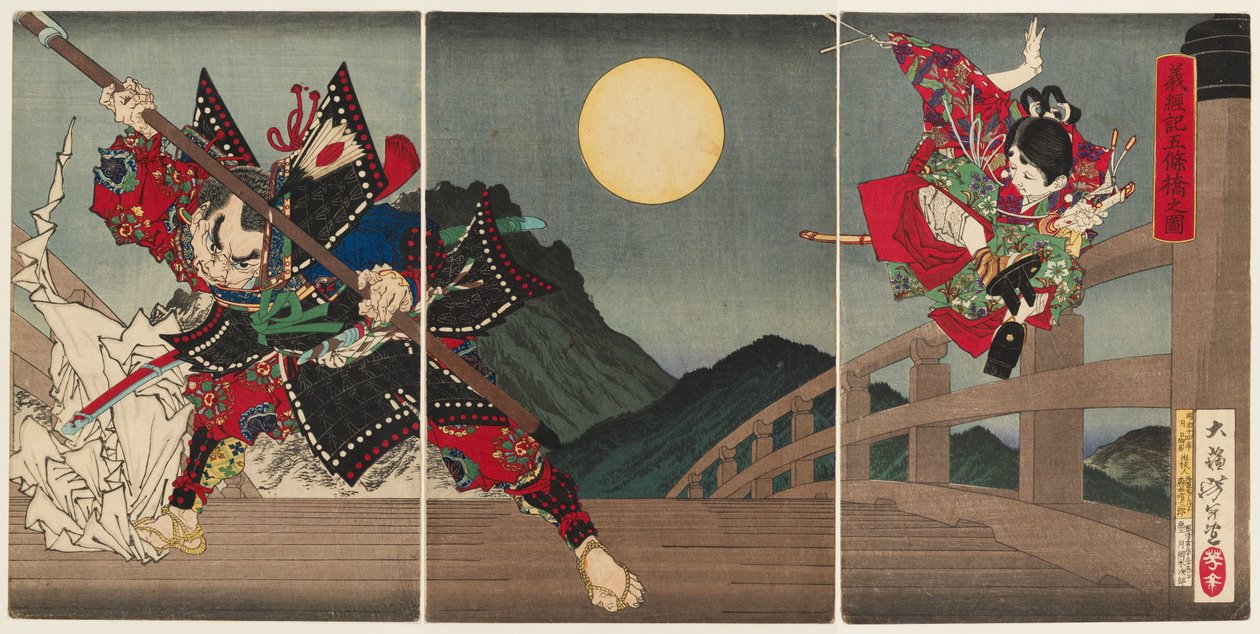 Yoshitsune e Benkei al ponte Gojō da Tsukioka Yoshitoshi