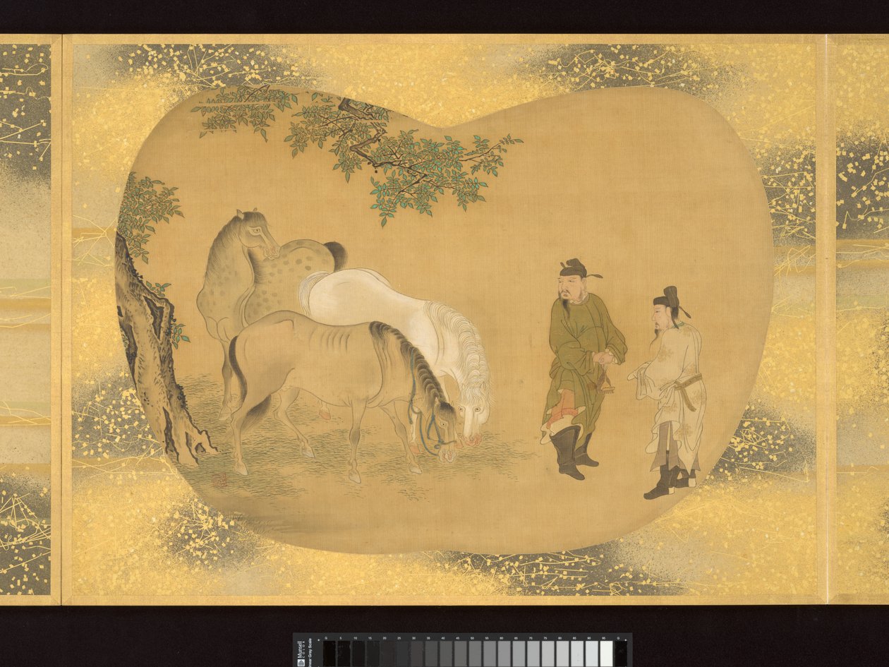 Album di dipinti a ventaglio di figure, uccelli e fiori da Tsunenobu Kano