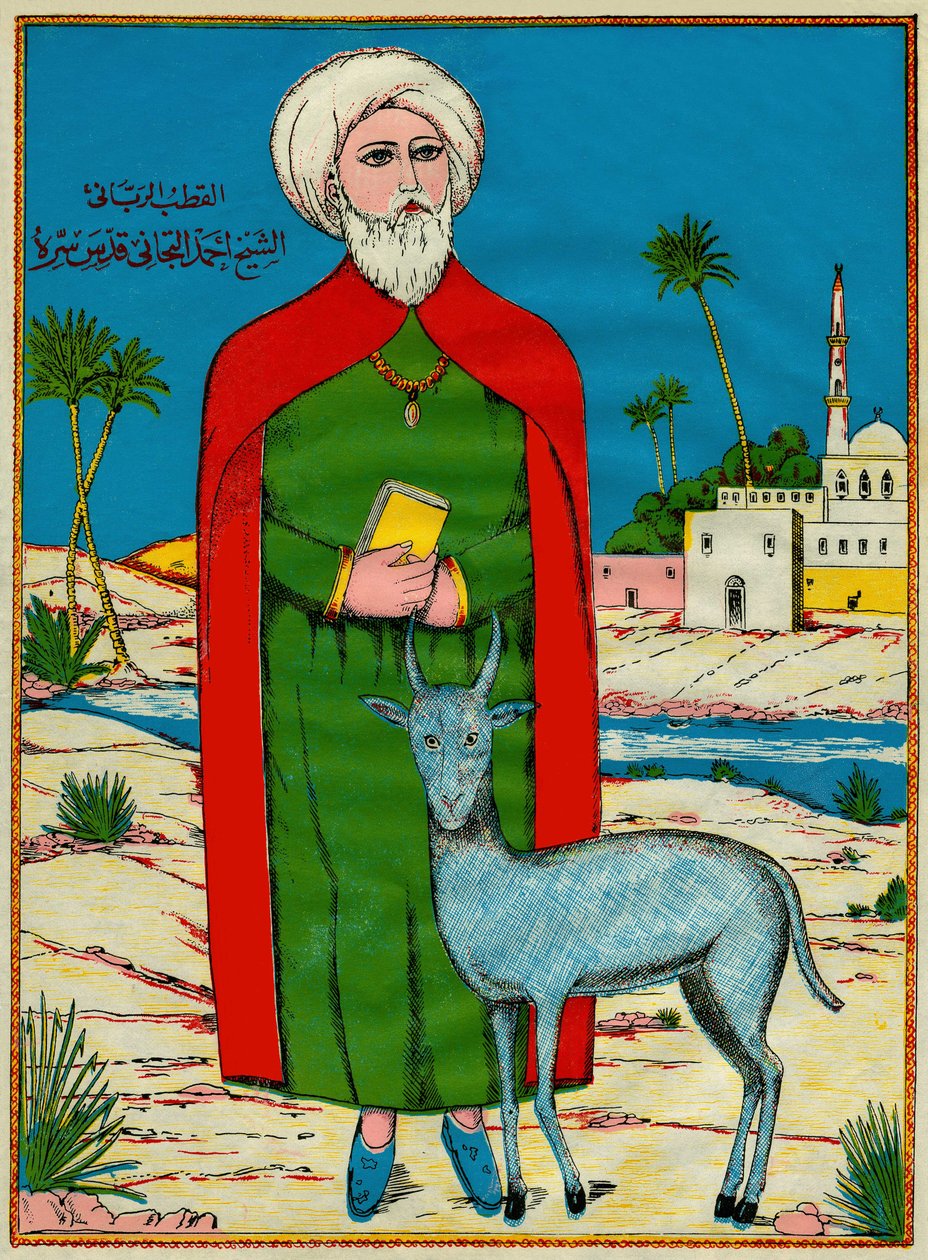 Sheikh Sidi Ahmed al-Tijani, fondatore di una fabbrica di marmellata sunnita Al-Tirania (Tijaniyya), nel XVIII secolo. Immagine popolare, Tunisia da Tunisian School