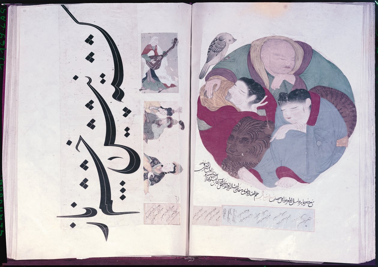 Album 2160 Persone che dormono e calligrafia, da un album di miniature, XIII-XV secolo da Turkish School