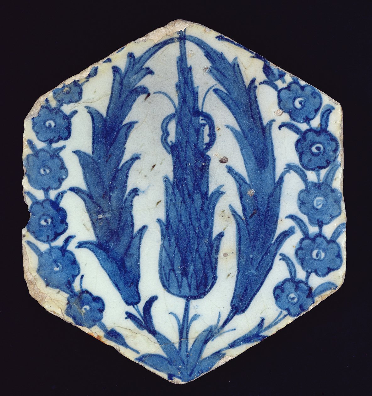 Piastrella esagonale di Isnik con cipressi e un pruno, 1560-70 da Turkish School