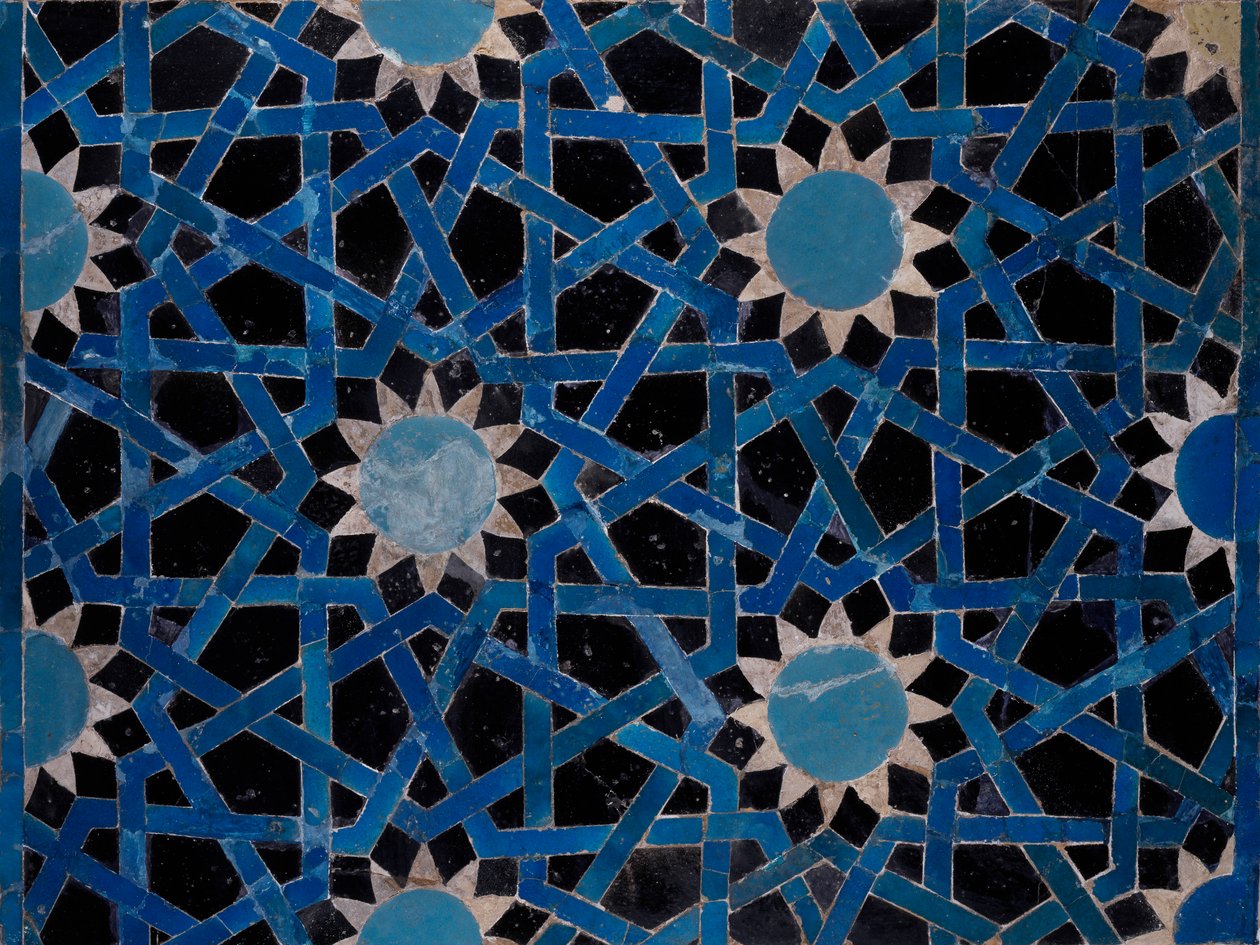 Pannello in maiolica decorato con motivi geometrici da Konya, Turchia, Civiltà Selgiuchide da Turkish School