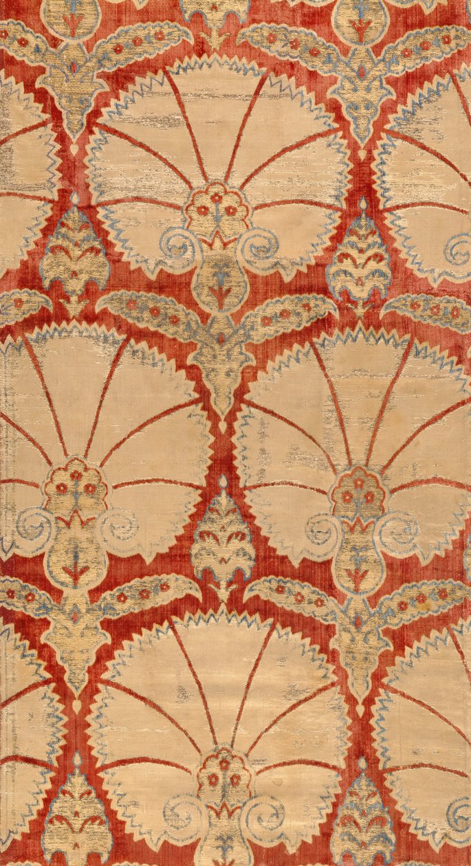 Pannello di velluto rosso con palmette di garofano in oro e argento da Turkish School
