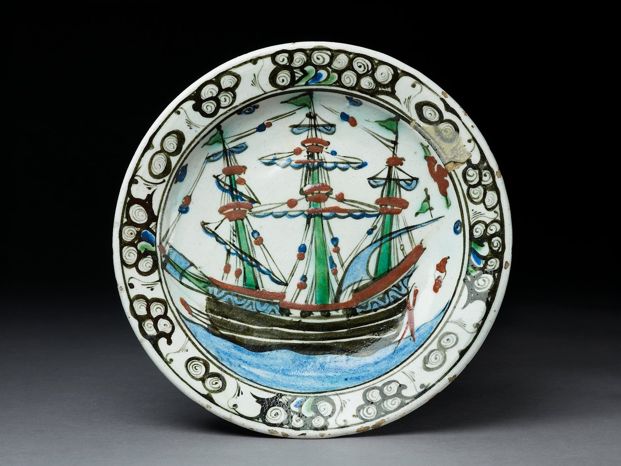 Piatto in pasta di pietra con decorazione sotto smalto, Iznik, c.1620-30 da Turkish School