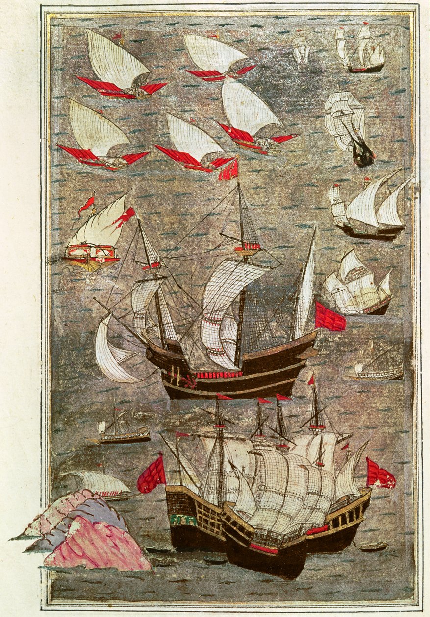 La flotta ottomana di Tarik-y Bayezid da Turkish School