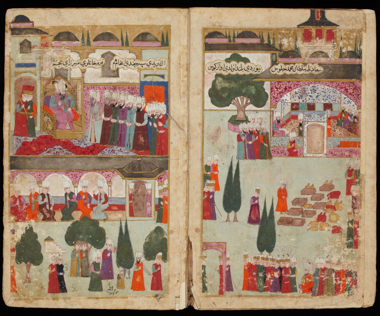 Incoronazione di Mehmed III nel Palazzo Topkapi nel 1595 dal manoscritto Campagna di Mehmed III in Ungheria da Turkish master