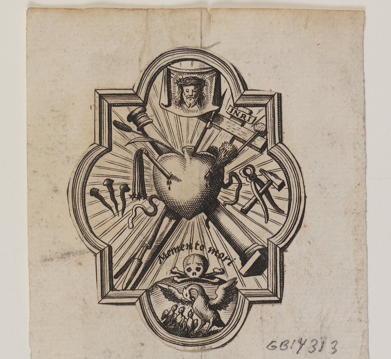 Emblema con un cuore trafitto e gli strumenti della passione da Ubekendt