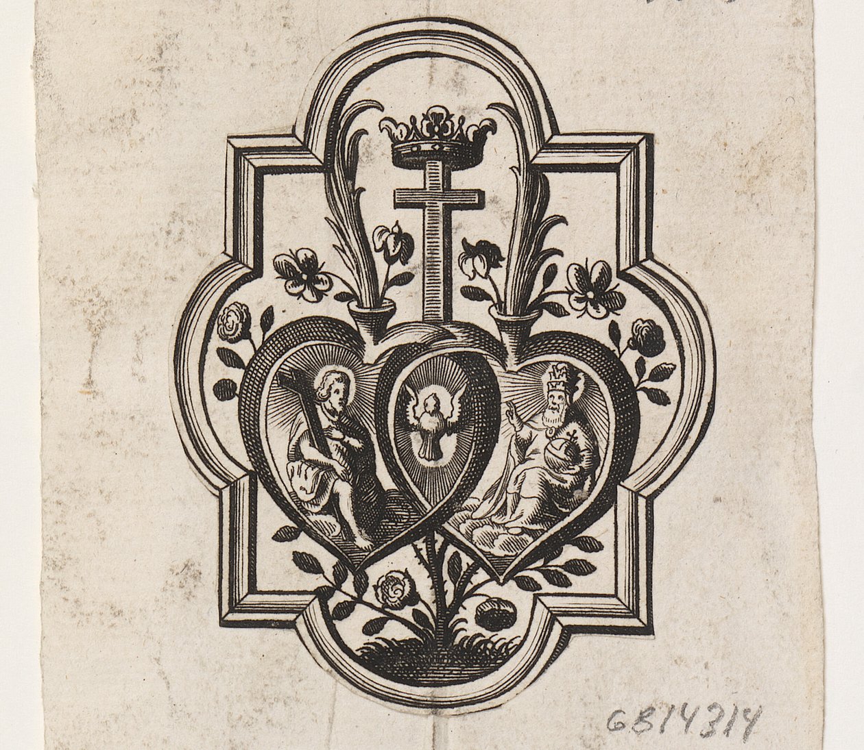 Emblema con due cuori e la Trinità da Ubekendt