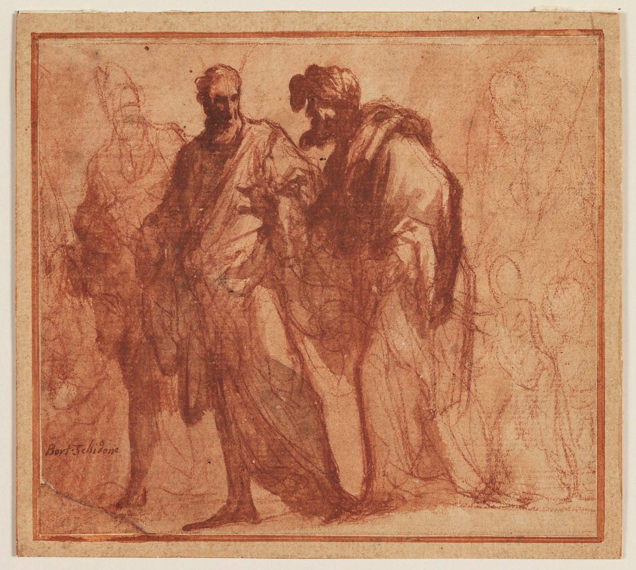 Quattro uomini che camminano, uno dei quali potrebbe essere Mosè, e putti da Ubekendt