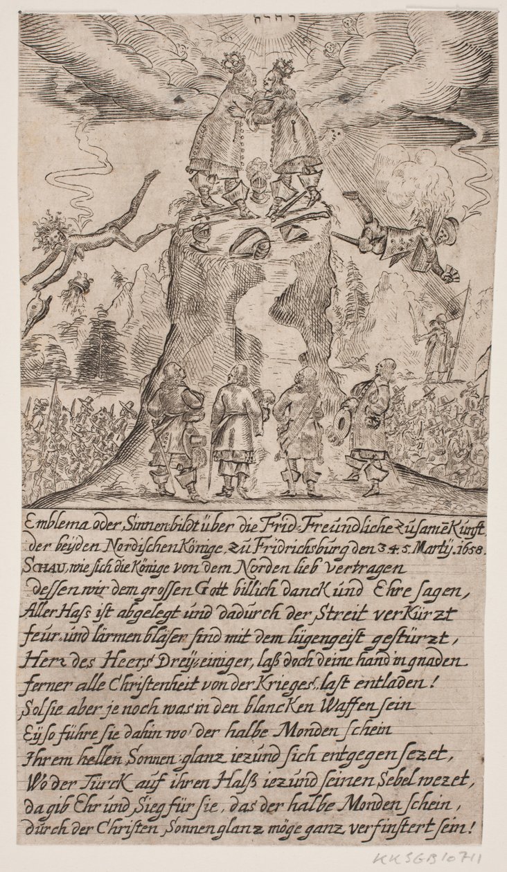Incontro tra Federico III e Carlo Gustavo X a Frederiksborg. Foglio satirico da Ubekendt