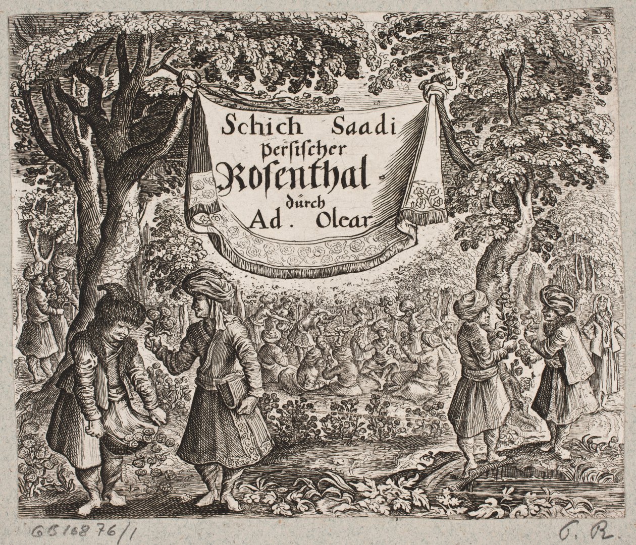 Frontespizio per Adam Olearius, “Persianischer Rosenthal von einem Sinnreichen Poeten Schich Saadi [...]”, Schleswig 1660 da Ubekendt