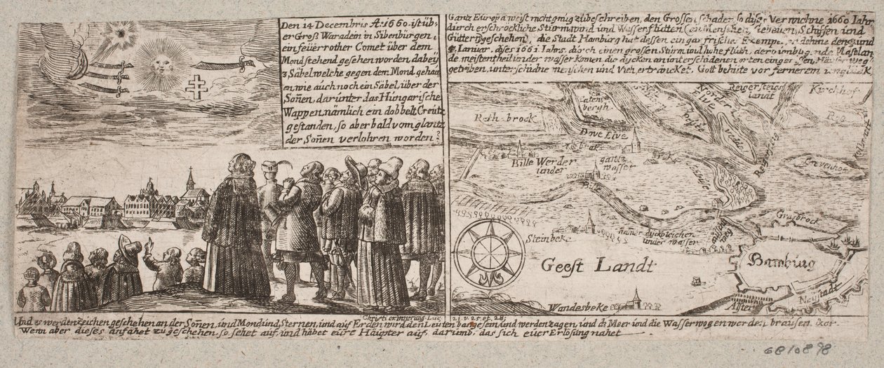 Cometa che apparve a Grossvardein, Transilvania, il 14 dicembre 1660, e mappa di Egen presso Amburgo durante l