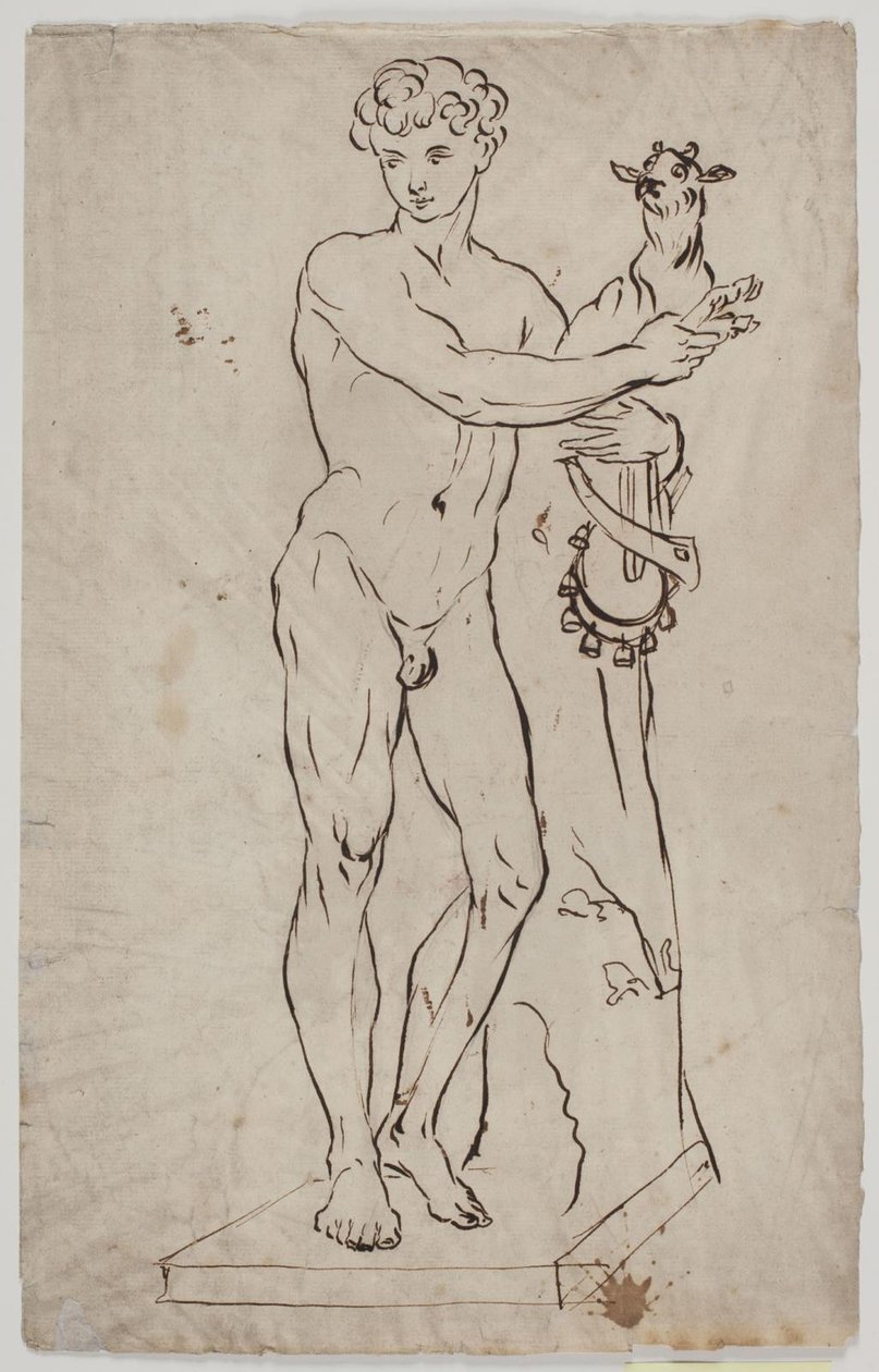 Copia della statua di Saly "Giovane fauno che tiene un capretto" (1750). Dopo un esemplare su base quadrata da Ubekendt KKS21008