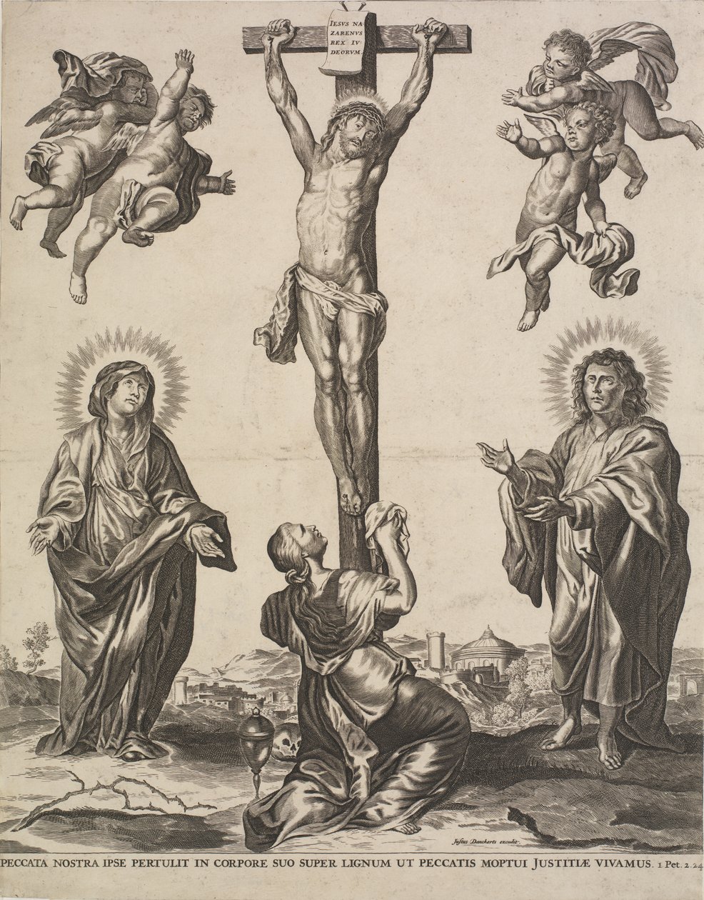 Cristo sulla croce, con la Vergine, Maria Maddalena e San Giovanni e quattro angeli da Ubekendt KKSgb5444
