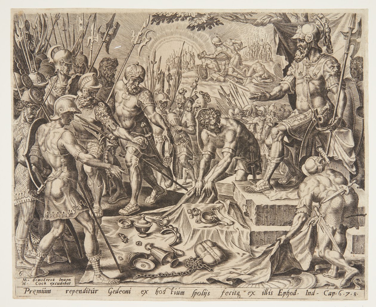 Gedeone riceve una parte del bottino da Ubekendt efter Maarten van Heemskerck