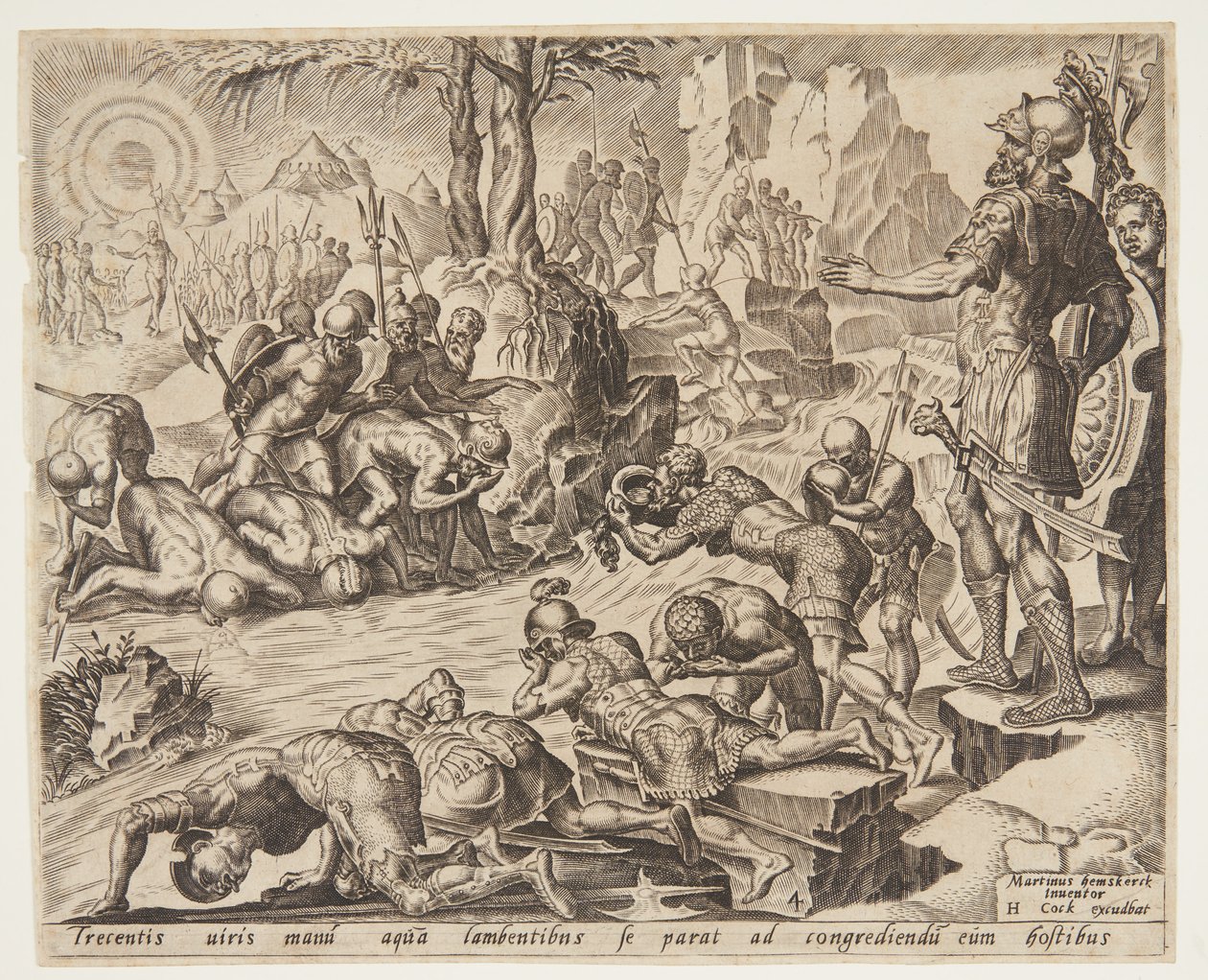 Gedeone osserva il modo in cui i soldati bevono da Ubekendt efter Maarten van Heemskerck