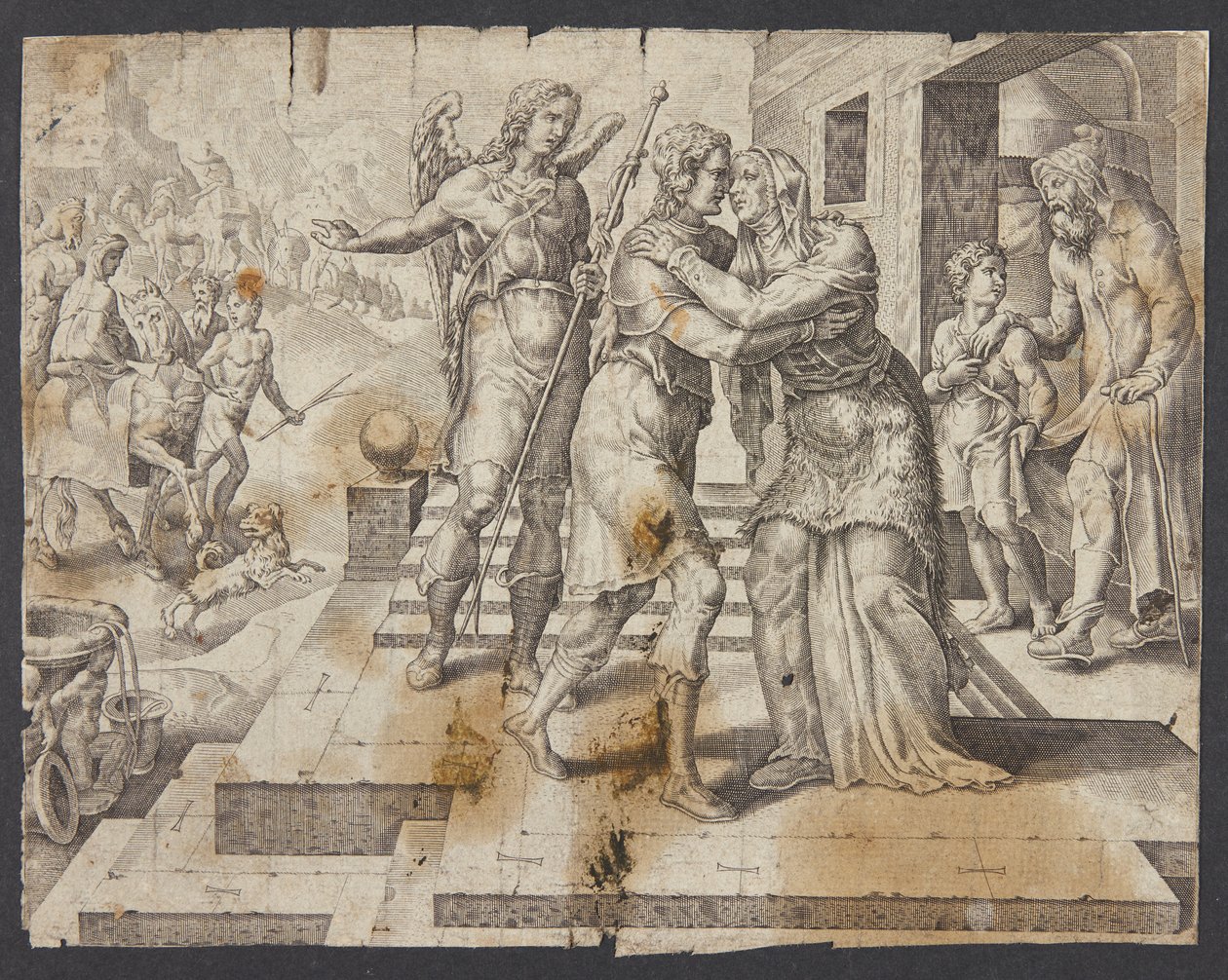 Il ritorno a casa di Tobia da Ubekendt efter Maarten van Heemskerck