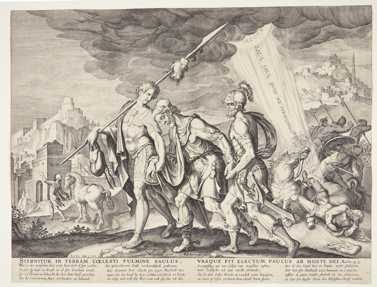 Il cieco Saul condotto a Damasco da Ubekendt efter Philips Galle efter forlæg af Maarten van Heemskerck