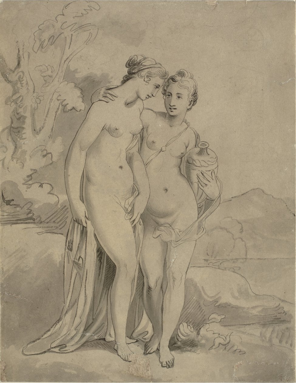 Due ninfe in un paesaggio da Ubekendt engelsk kunstner 1820