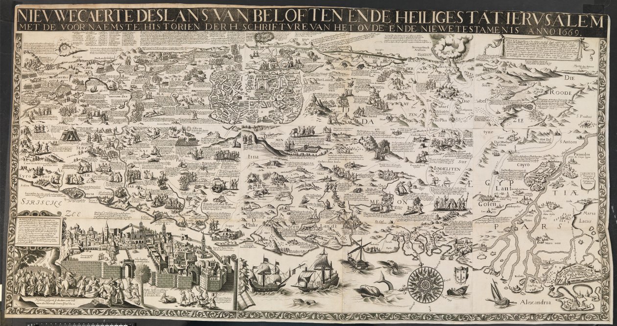 Nuova Carta delle Terre Promesse e della Santa Città di Gerusalemme da Ubekendt nederlandsk aktiv midten af 1600 tallet