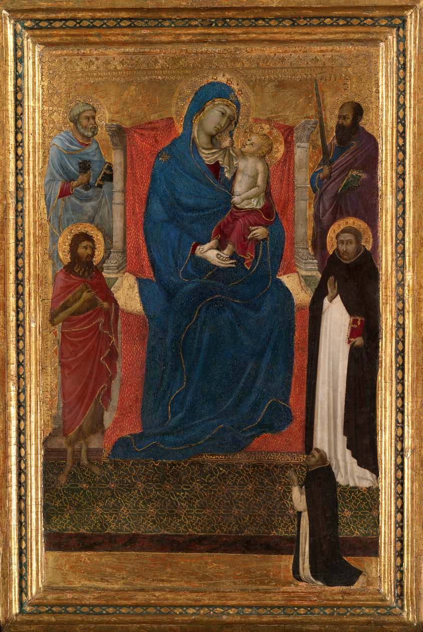Vergine e Bambino in Trono con i Santi Pietro, Paolo, Giovanni Battista e Domenico e un Domenicano da Ugolino da Siena