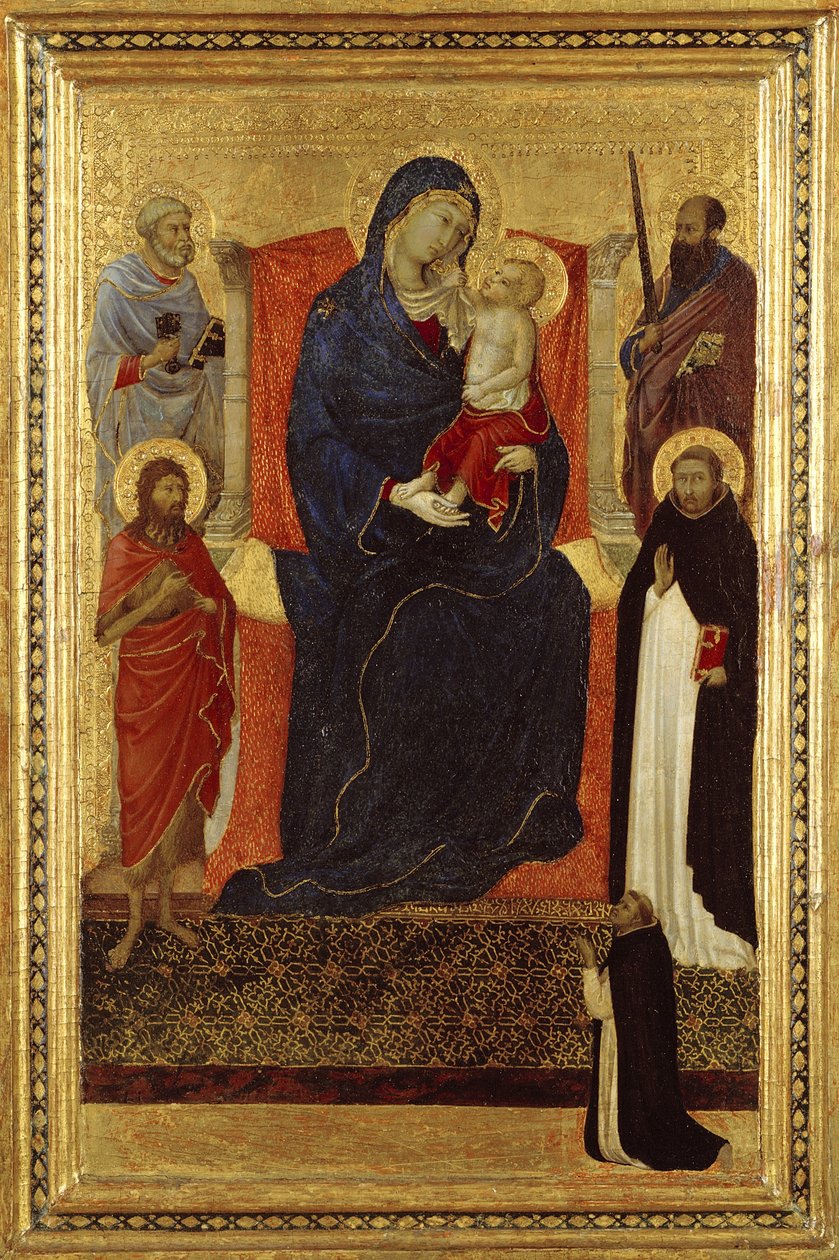 Madonna col Bambino in trono con i santi Pietro, Paolo, Giovanni Battista, Domenico e un donatore, 1325-35 da Ugolino di Nerio