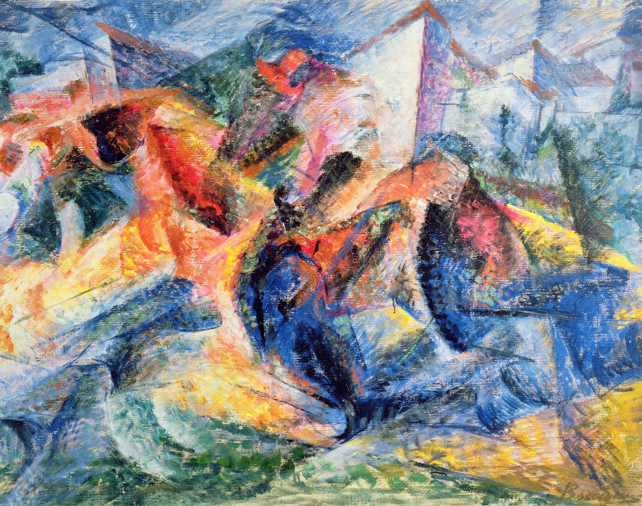 Cavallo e cavaliere e edifici, 1914 da Umberto Boccioni