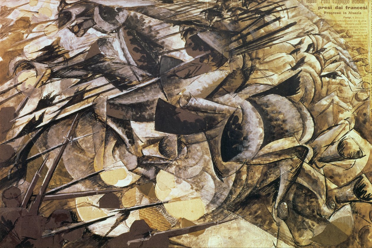 La carica dei lancieri, 1915 (collage) da Umberto Boccioni