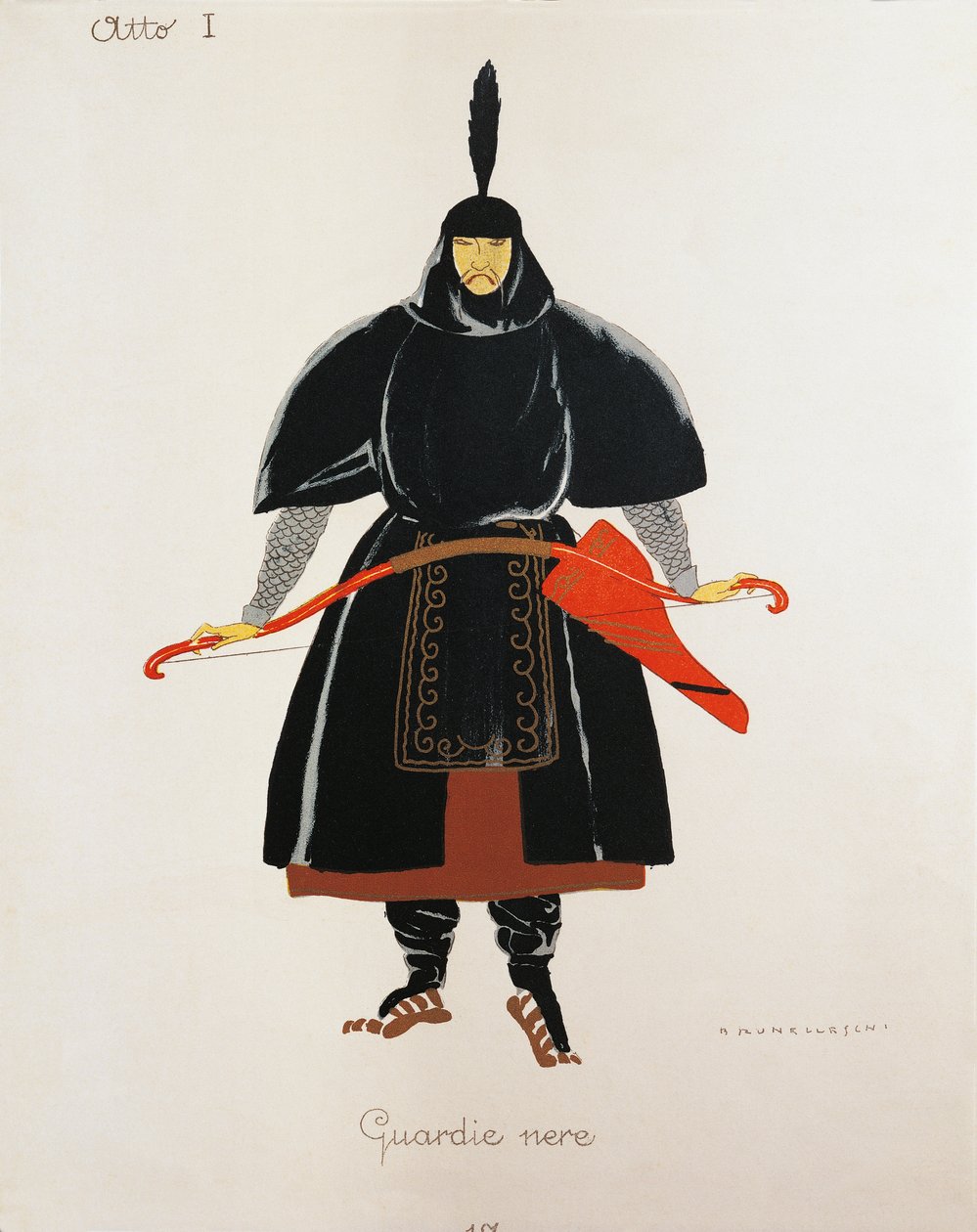 Costume per le guardie nere da Turandot di Giacomo Puccini, bozzetto di Umberto Brunelleschi (1879-1949) per la prima rappresentazione dell