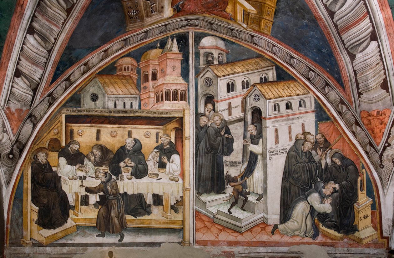 Episodi della vita di San Benedetto da Norcia: a sinistra l