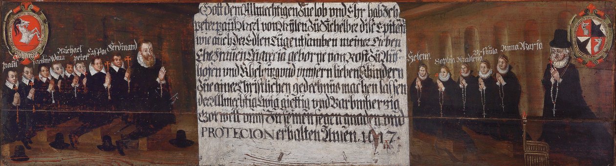 Epitafio di Peter Paul von Mörl von Pfalzen zu Mühlen und Sichelburg, sua moglie Margret von Rost zu Aufhofen und Kehlburg e i loro figli da Unbekannt Unbekannt