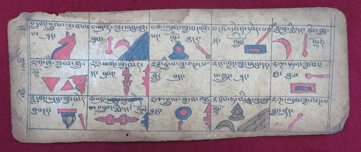 Almanacco astrologico Ersu per metà mese, con pittogrammi Ersu Shaba e spiegazioni in tibetano da Unbekannt Unbekannt
