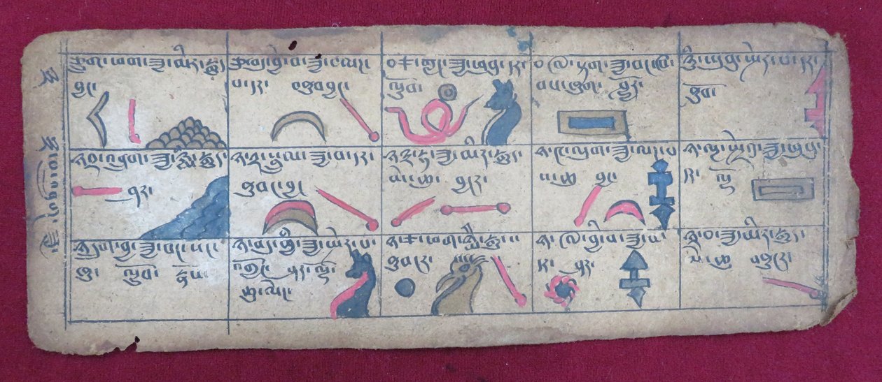 Almanacco astrologico Ersu per metà mese, con pittogrammi Ersu Shaba e spiegazioni in tibetano da Unbekannt Unbekannt