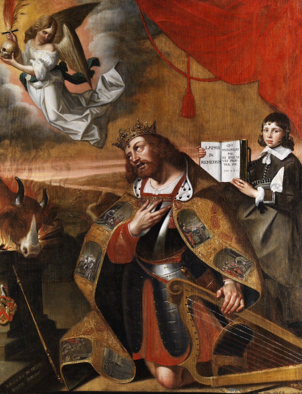 Re Davide inginocchiato davanti a un altare sacrificale da Unbekannt Unbekannt